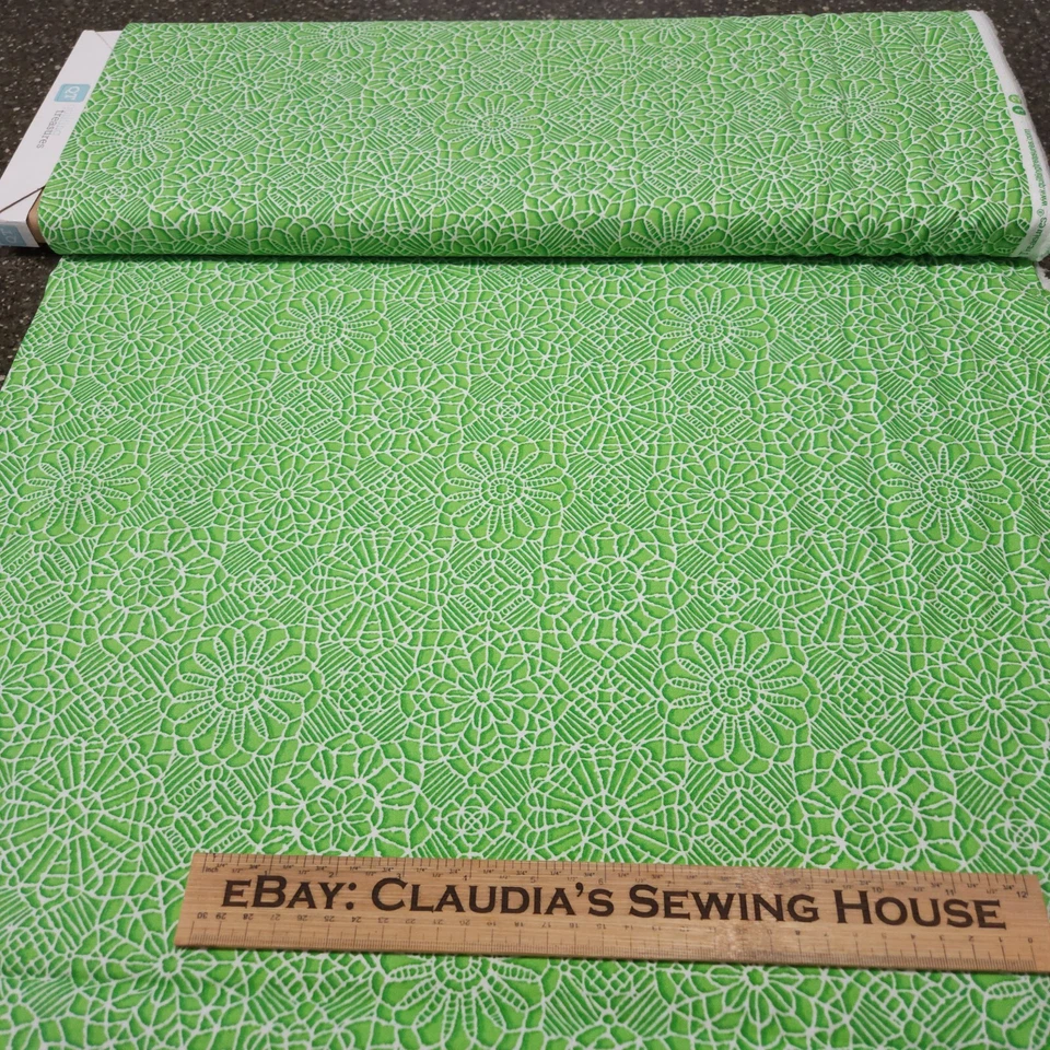 Amazing Lace BTY Studio 8 Quilting Treasures White Tonal Green Printed Cotton - Image 3 of 3