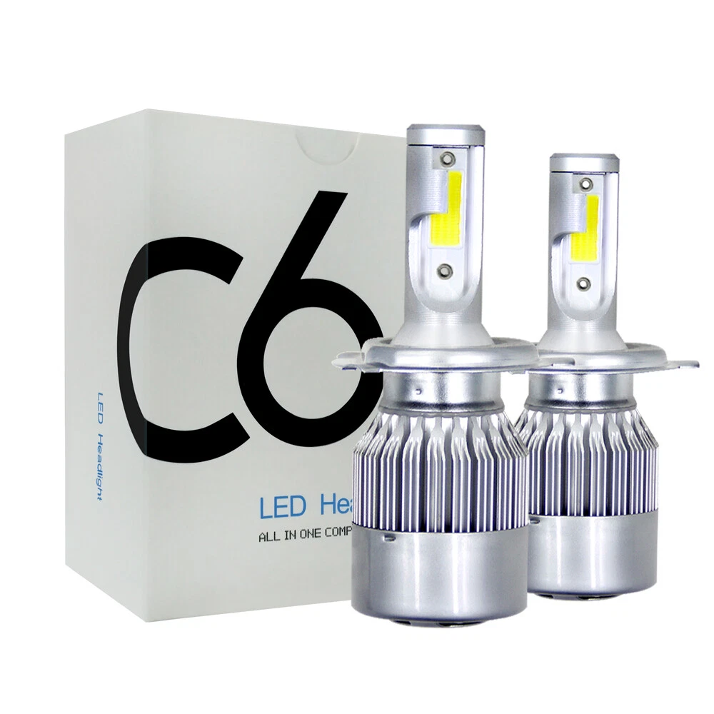 2x COB H4 Hi Lo Beam C6 LED Car Headlight Kit Turbo Auto Light