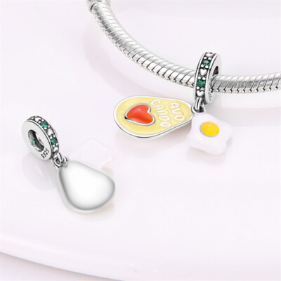 Avo Can Do Avocado Frühstück Spiegelei Liebe Herz Charm Sterlingsilber 925