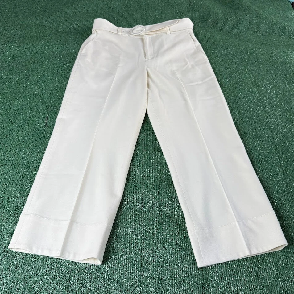 Club Monaco High Rise Enamel Ring Wool Blend Off White Trouser Pants Size 8 NEW - Image 2 of 4