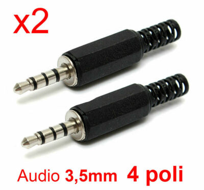 2 PEZZI Connettore Jack 3.5mm 4 Poli Maschio Audio cuffie microfono in  plastica | eBay
