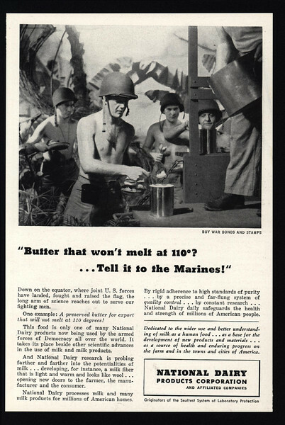 1943 WWII USMC Soldiers Vintage National Dairy Products Ad
