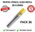 PENCIL LEAD REFILLS PENTEL 2B 0.9MM PK 36 EXTRA STRONG HI-POLYMER FINE NIB BLACK