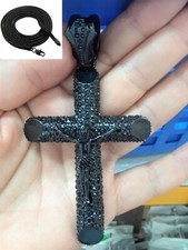 3" Long Black Cross Jesus Hands Crystal Religious Hip Hop Pendant Franco Chain