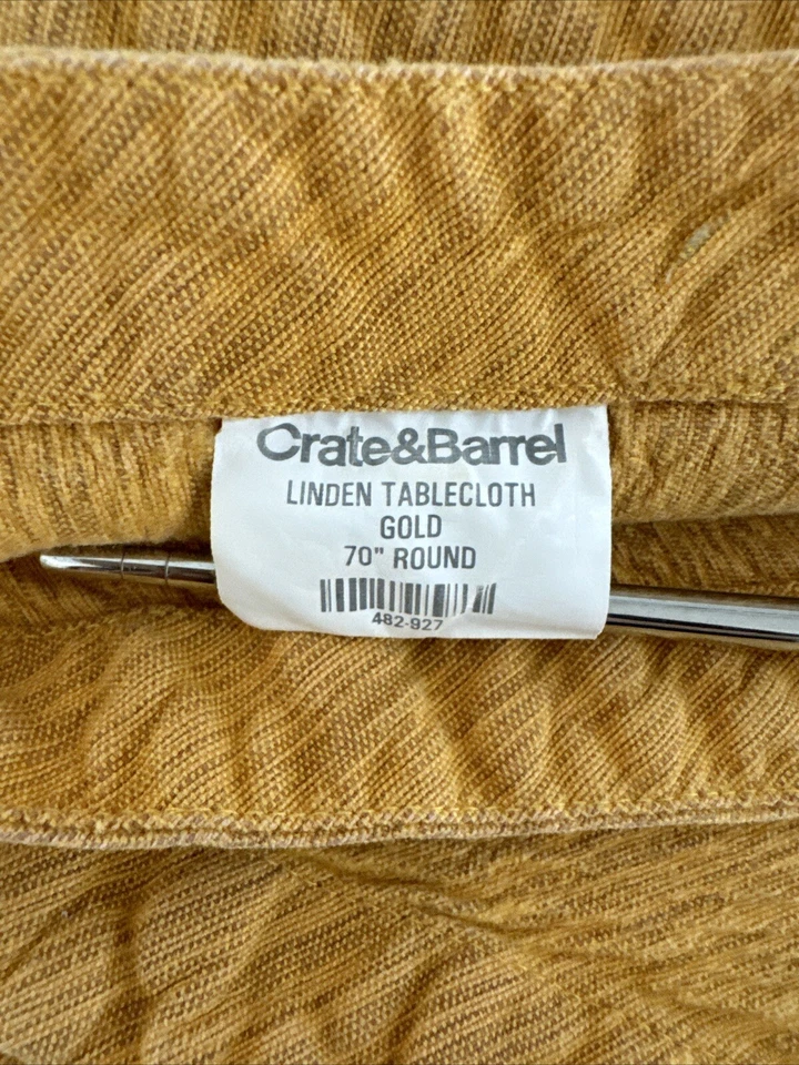 Crate & Barrel Linden Round Gold Yellow Fall Tablecloth Cotton Blend 70" 482-927 - Image 3 of 4