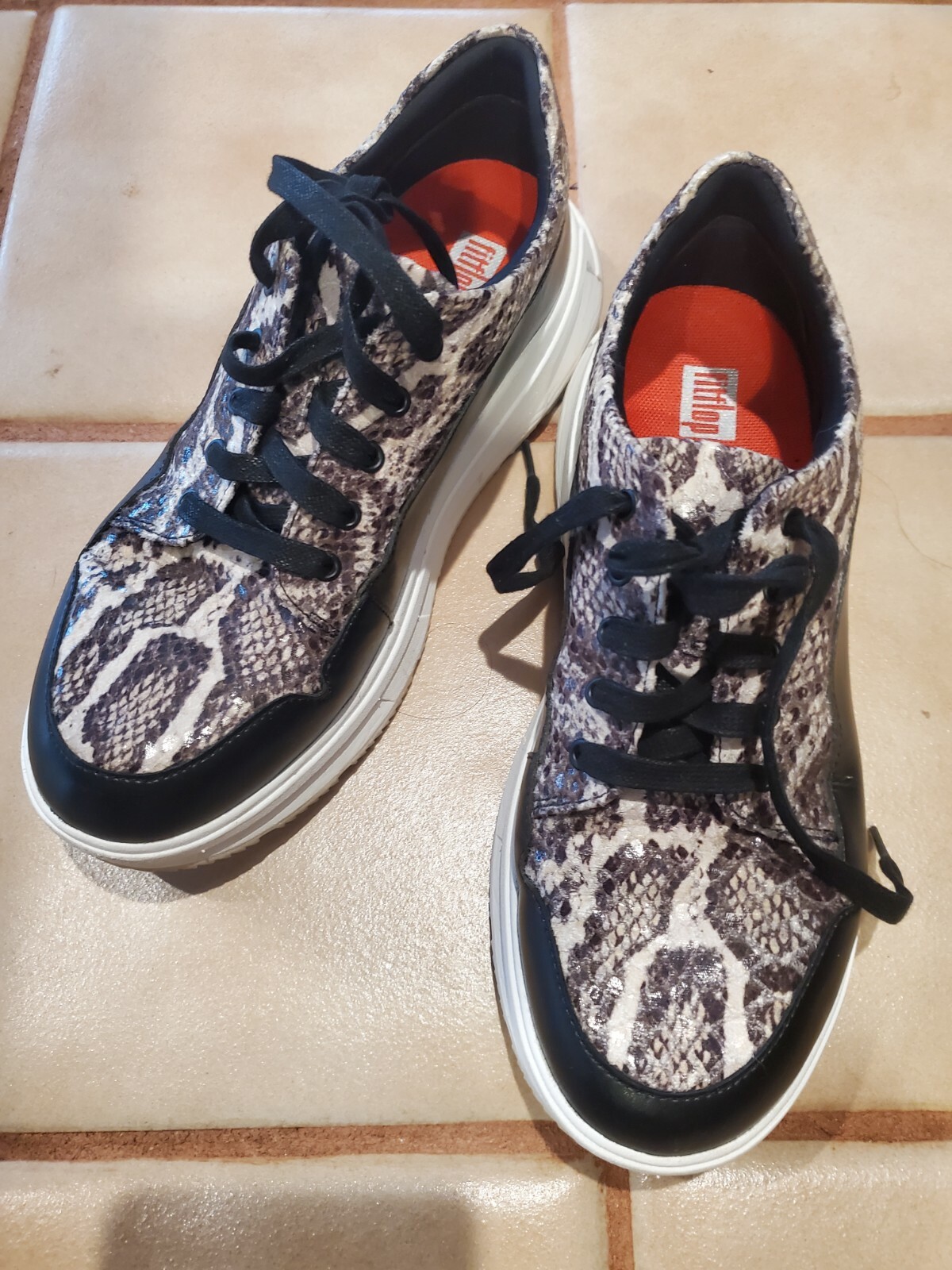 FITFLOP Freya Black Snakeskin Print Sneakers Womens 7 great condition | eBay