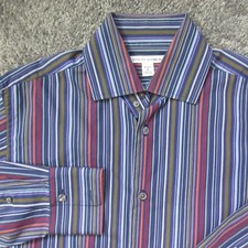 BANANA REPUBLIC MEN BUTTON FRONT SHIRT SMALL 14 1/2 STRIPED BLUE ORANGE RED
