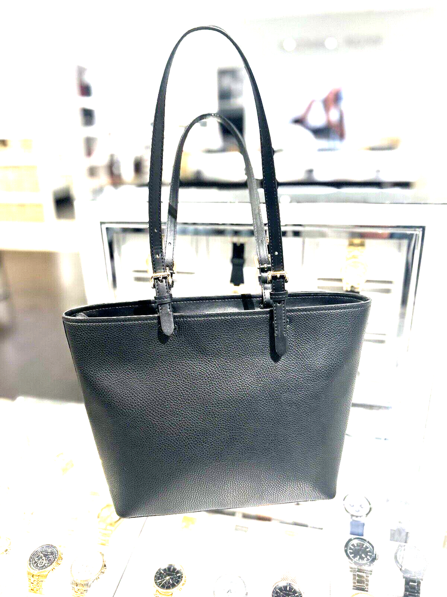 Michael Kors Jet Set Medium Black Vegan Leather Double Pocket Tote