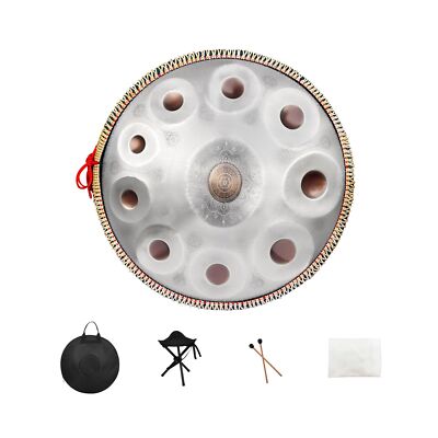 Handpan Drum,22inch 10 Sounds D Minor Silver Print 432hz Handpan,Adult's Stee...