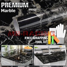 Premium Gloss Black Marble Granite Look Vinyl Contact Paper Home Kitchen 6746