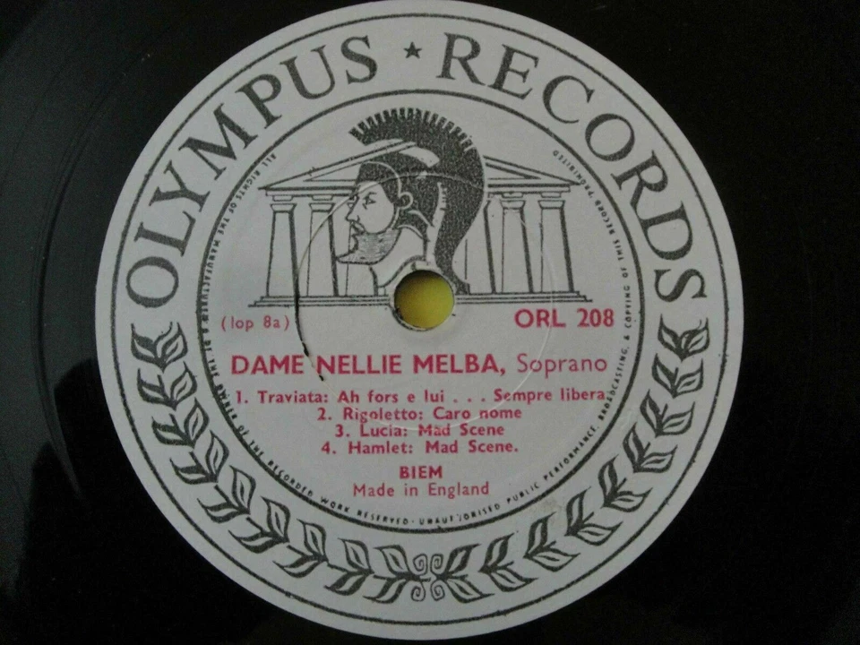DAME NELLIE MELBA, SOPRANO VINYL LP OLYMPUS RECORDS HAMLET, FAUST, SI MES VERS - Image 3 of 4