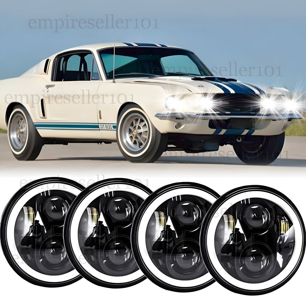 DOT 130W 4pcs 5.75" 5-3/4" Round LED Headlights Halo Angel Eyes for Ford GT 500