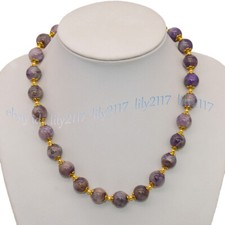 Genuine Natural Purple Amethyst Smooth Round Gemstone Beaded Necklaces 16-48''