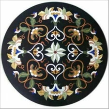 15'' Black Round Marble Dining Coffee Table Top Inlay Malachite Mosaic decor y41