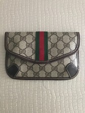 GUCCI OPHIDIA CLUTCH/POUCH GG SUPREME WEB BEIGE E MARRONE TELA RIVESTITA