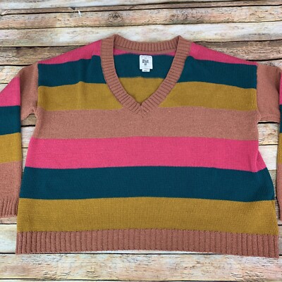 Billabong Sweater Womens V Neck Long Sleeve Multicolored Stripe