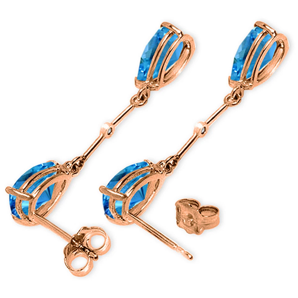14K Solid Rose Gold Diamonds & Blue Topaz Dangling Earrings - Image 2 of 4