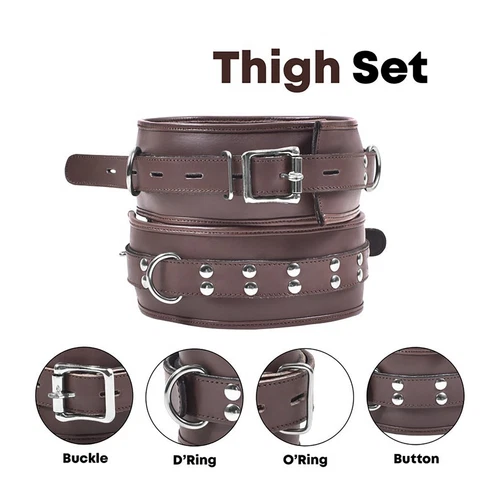 Real Cow Leather Wrist, Ankle, Thigh Cuffs ,Collar and Neck Collar Set 7 Pieces - Picture 5 of 7
