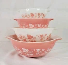Pyrex Pink Gooseberry Cinderella Set of 4 Nesting Mixing Bowls # 441 442 443 444
