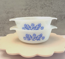 2 VTG Anchor Hocking Fire King (USA) 12 Oz. Casserole Dish/Blue Cornflower 472