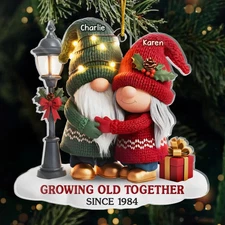 Custom Gnome Couple Growing Old Together Ornament, Personalized Gnome Couple