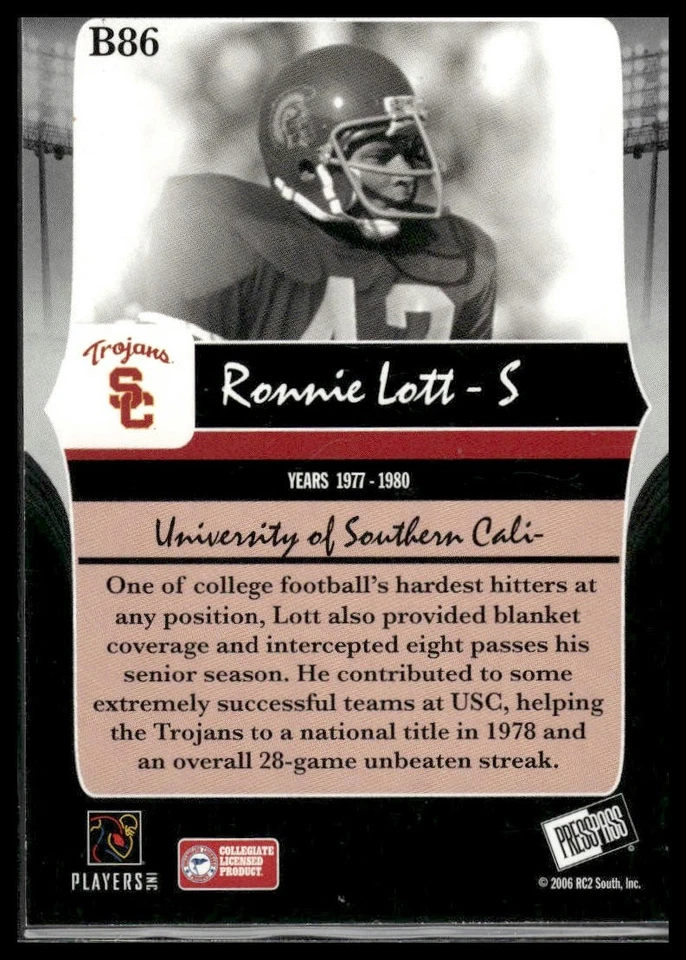 2006 Press Pass Legends #B86 Ronnie Lott Bronze #/999 - Image 2 of 2