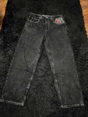 Ninth Hall Ambush Jeans Mens 32 Black Eagle Snake Baggy Wide Leg Hip Hop Y2K
