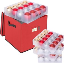 Premium Christmas Ornament Storage Box with Dividers for 64 Balls, Red