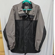 Eddie Bauer Gore-Tex Rain Jacket Mens Large Black Grey Waterproof Hooded Parka