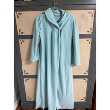 Vandemere Vintage Aqua Blue Zip Front Long Robe Housecoat Shawl Collar Sz M L