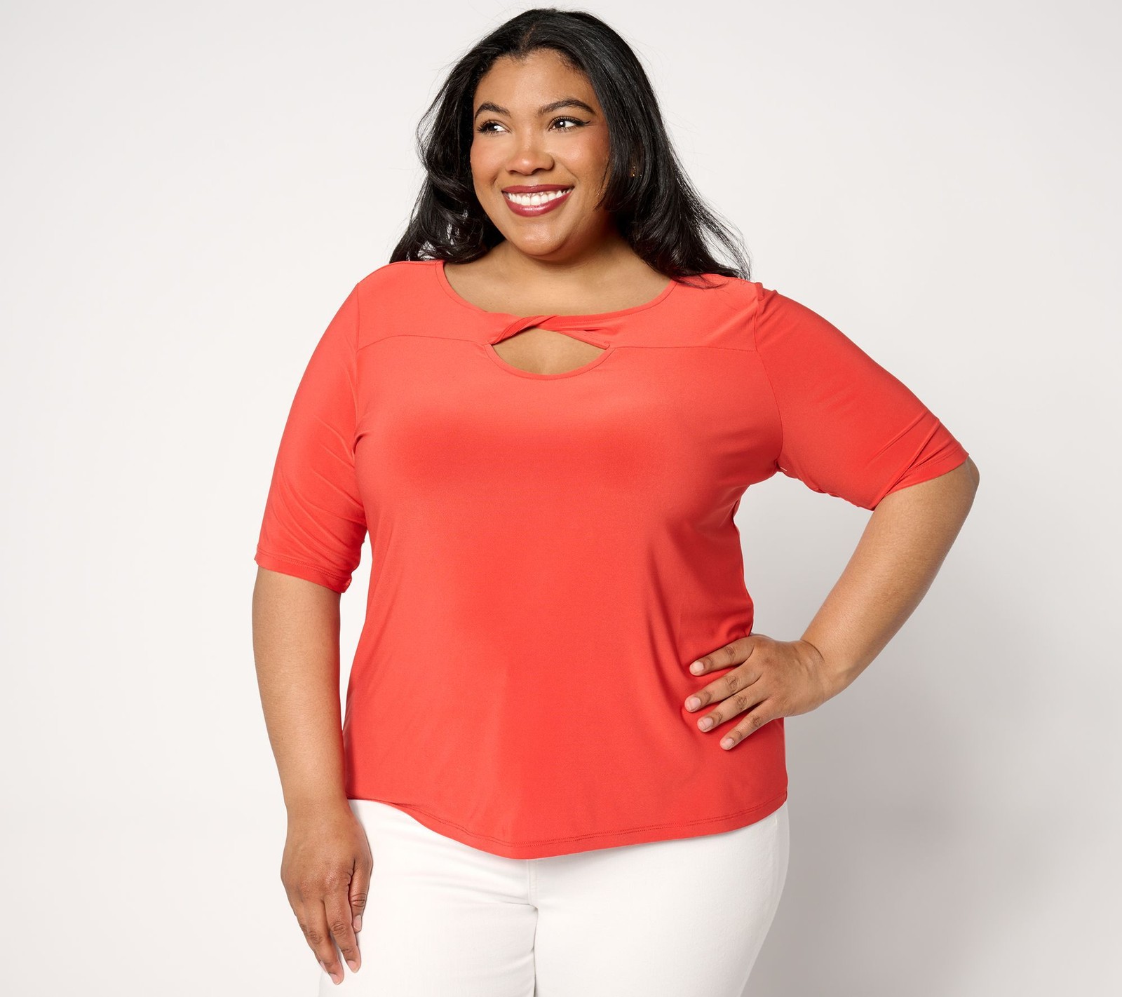 Women with Control Women's Top Sz M Como Jersey Twist Neck Red A648353