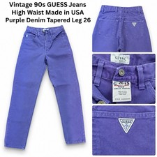 Vintage GUESS Jeans Purple High Waist 90s Made In USA Womens 26 43050ASH