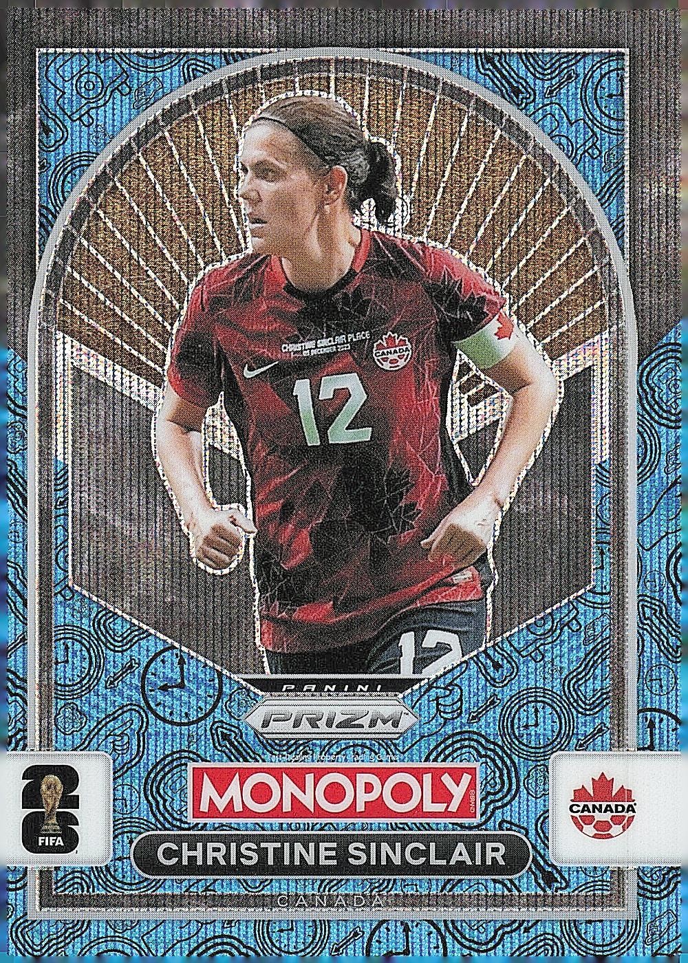 2026 Monopoly FIFA World Cup #100 Christine Sinclair Four Corners Blue Wave SO34