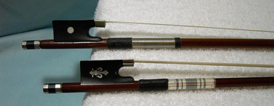 Lot 2 Violin Bows Wooden 29 1/2' Mother of Pearl Inlay Fleur de les Fiddle Music