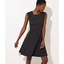 Loft Mini Dress SZ 6 Black Gray Leopard Print Fit & Flare Sleeveless Zip Stretch
