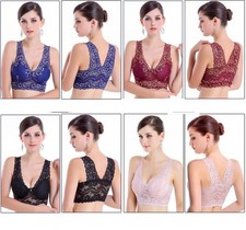 Floral Lace Top Racerback Unpadded Bustier Crop Wireless Bra Bralette M L XL XXL