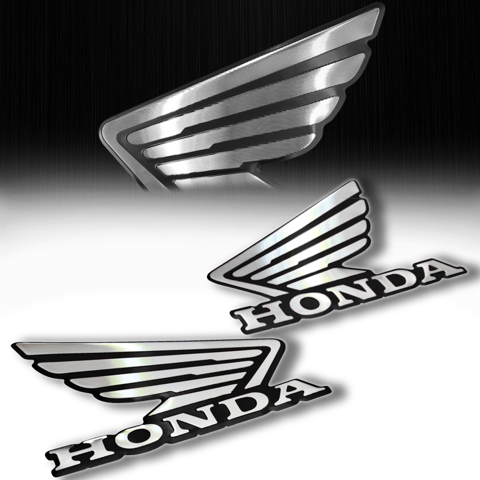 Metal 4-1/2" Black&Chrome Honda Wing Logo Decal Emblem Fairing/Fender Sticker