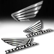 Metal 4-1/2" Black&Chrome Honda Wing Logo Decal Emblem Fairing/Fender Sticker