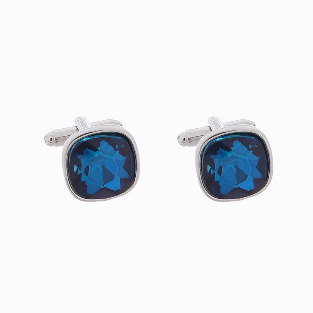 Cufflinks Blue Crystal Rectangle Square Wedding R… - image 6