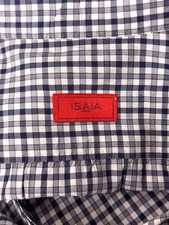 ISAIA Dress Shirt 17 / 43 Mens Gray  Blue Check