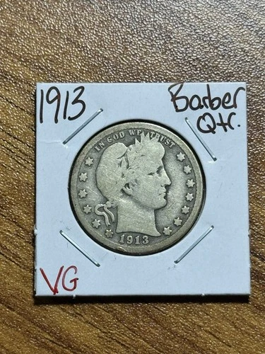 1913 P Barber Silver Quarter VG Very Good Better Date U.S. 25c Coin (Raw14634)