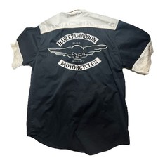 Harley Davidson Shirt Mens M Black Mechanic Garage Shop Button Biker Moto Y2k