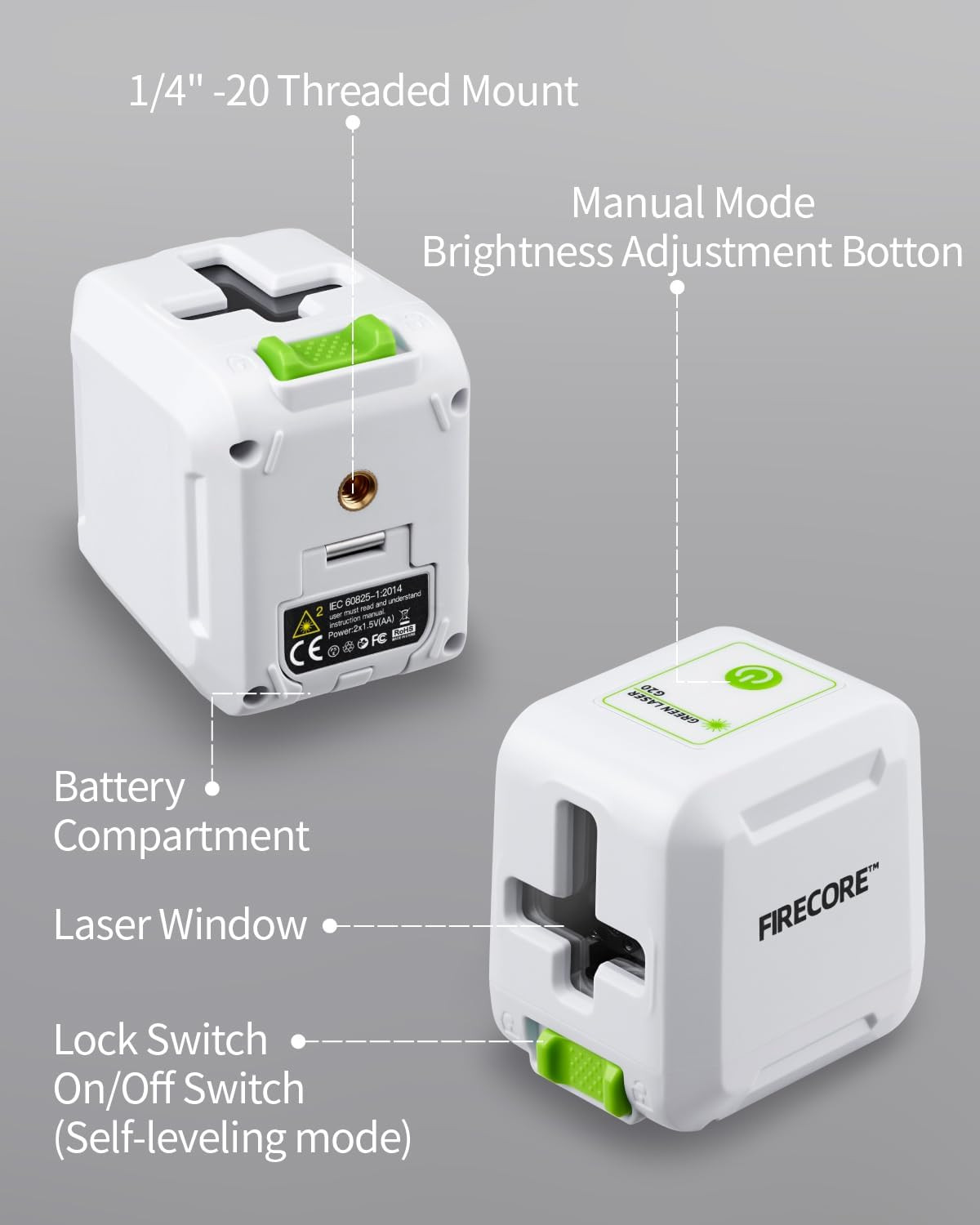 Firecore Laser Level with Tripod, Self Leveling Laser Level Green Cross Line Las