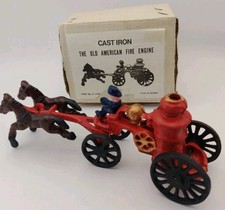 Vintage Cast Iron Horse Drawn Fire Engine Old American w/ Box Taiwan