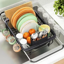 Expandable Dish Drying Rack Over The Sink Adjustable in Rustproof Drainer