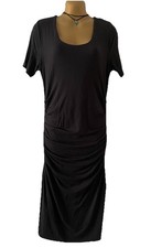 Lyssé Midi Dress black knit ruched Slimming bodycon stretchy Medium NWT Office