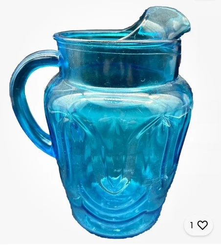 VINTAGE ANCHOR HOCKING COLONIAL BLUE TULIP ICE LIP 80 OZ PITCHER