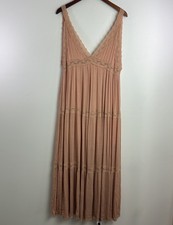 Romantic Peach Boho Maxi Dress Deep V Neck Lace Empire Waist Sleeveless Sz Large