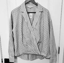 LOFT gray and white striped shirt XL