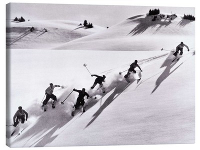 Leinwandbild Skifahrer in den Schweizer Alpen, 1940er - Vintage Ski Collection